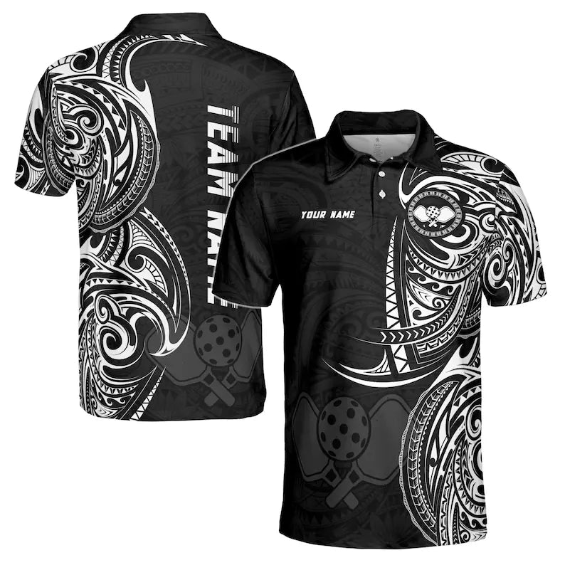 Customized Name Viking Ancient Tribal Pattern Pickleball Men's Polo Shirt
