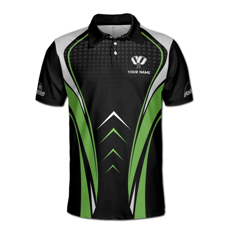 Personalized Name Team Pickleball Lover Black Green Men's Polo Shirt