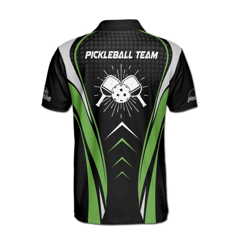 Personalized Name Team Pickleball Lover Black Green Men's Polo Shirt
