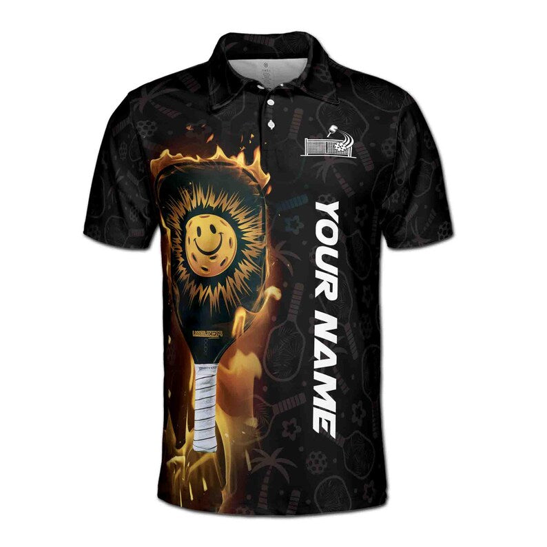 Customized Name Team Funny Pickleball Paddle Pattern Men's Polo Shirt
