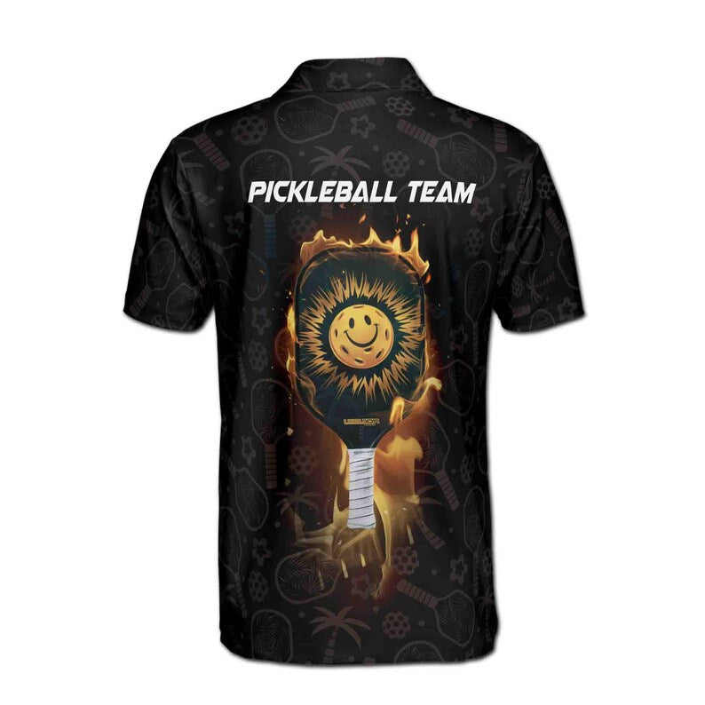 Customized Name Team Funny Pickleball Paddle Pattern Men's Polo Shirt