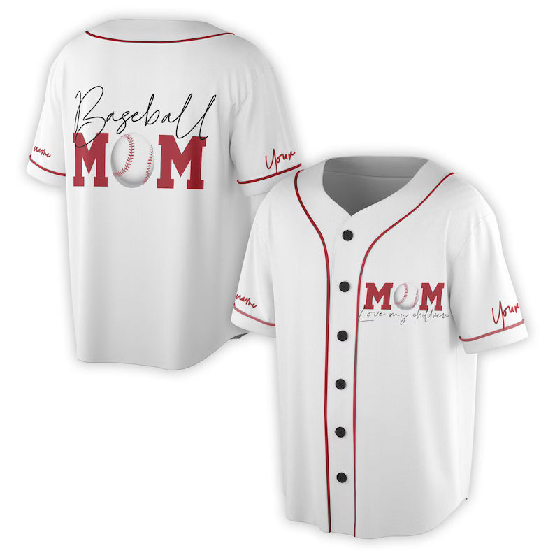 Custom Name Baseball Mom Love My Children Baseball Jersey, 3D Baseball Jesey Shirt