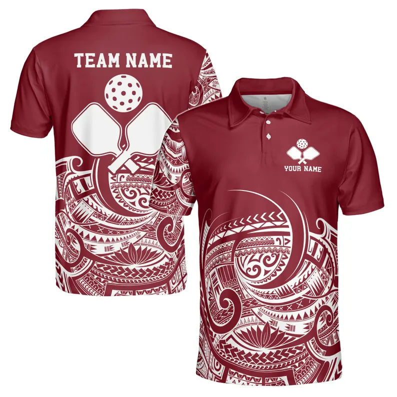 Personalized Name Red Viking Tribal Pickleball Men's Polo Shirt
