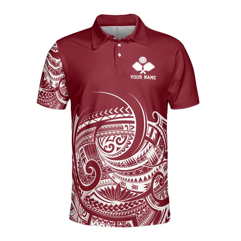 Personalized Name Red Viking Tribal Pickleball Men's Polo Shirt