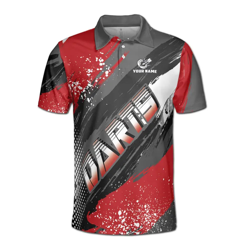 Custom Name Team Name Gray Red Pickleball Bowling Darts Men's Polo