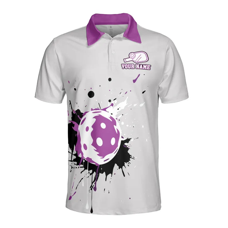 Customized Name Purple Grey Spatter Color Pickleball Men's Polo Shirt