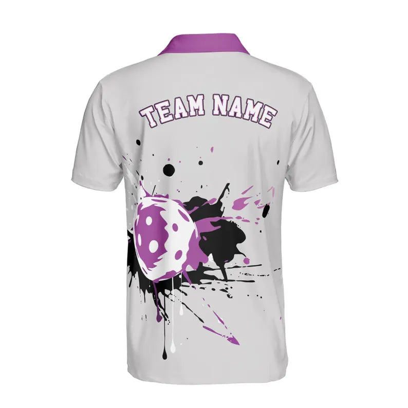 Customized Name Purple Grey Spatter Color Pickleball Men's Polo Shirt