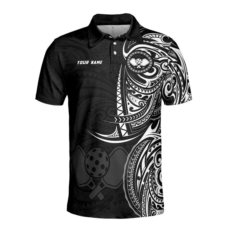 Customized Name Viking Ancient Tribal Pattern Pickleball Men's Polo Shirt
