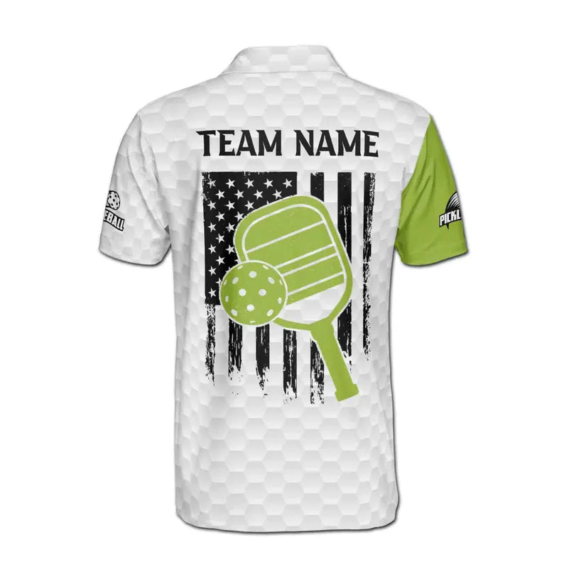 Personalized Name Team America Flag Pickleball Lover Men's Polo Shirt