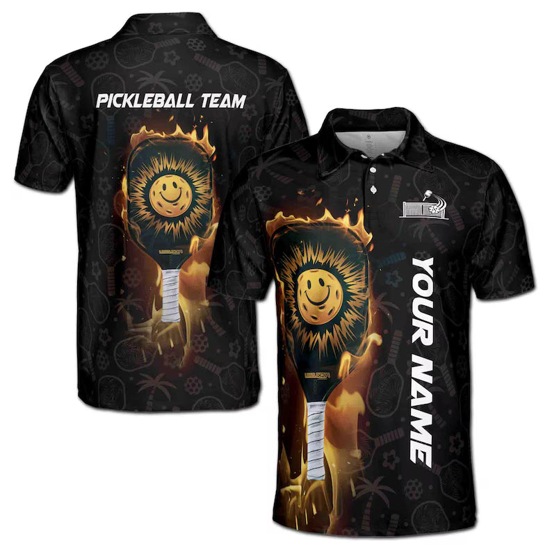 Customized Name Team Funny Pickleball Paddle Pattern Men's Polo Shirt