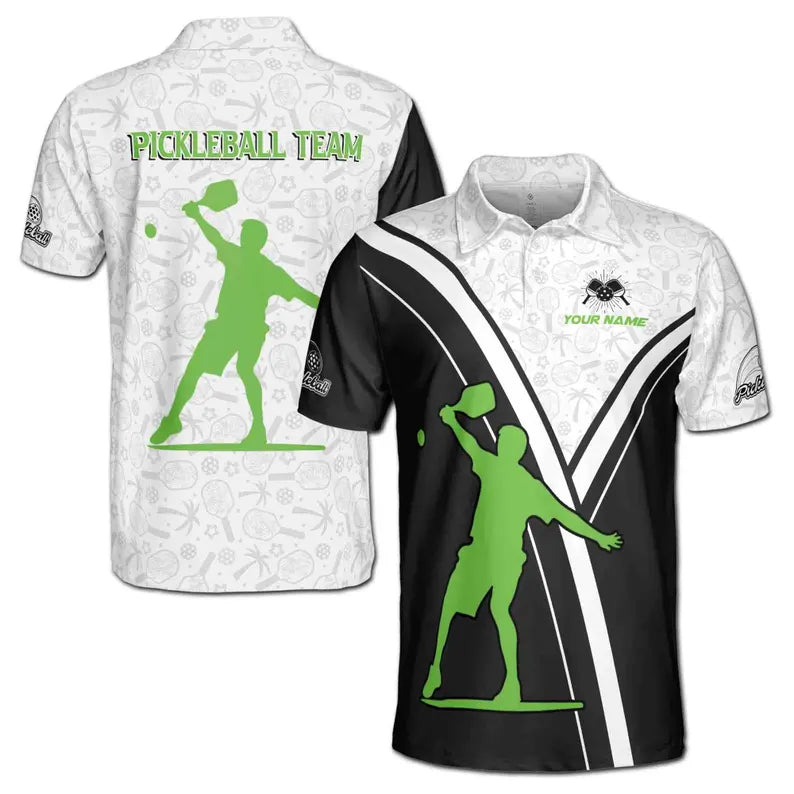 Customized Name Team Funny Pickleball Silhouette Pattern Men's Polo Shirt