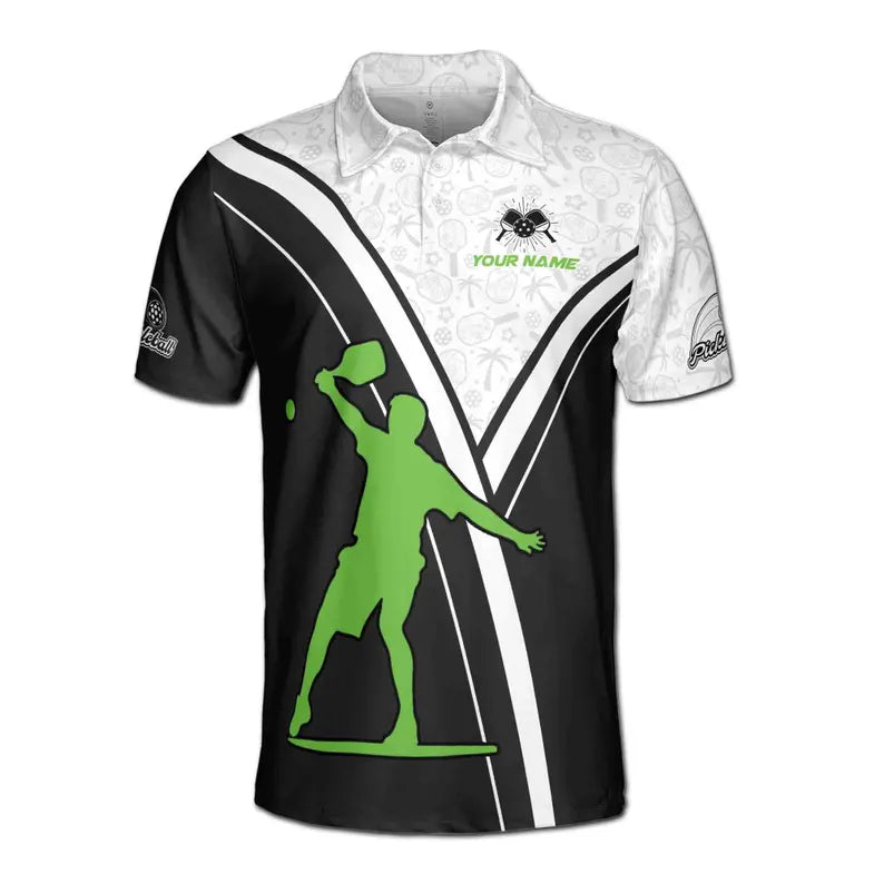 Customized Name Team Funny Pickleball Silhouette Pattern Men's Polo Shirt