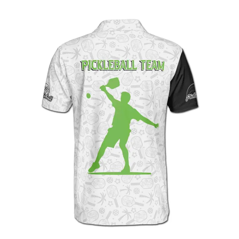 Customized Name Team Funny Pickleball Silhouette Pattern Men's Polo Shirt