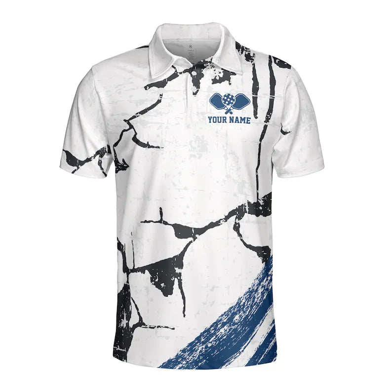 Custom Name Keep Calm And Play Pickleball Blue Men's Polo Shirt