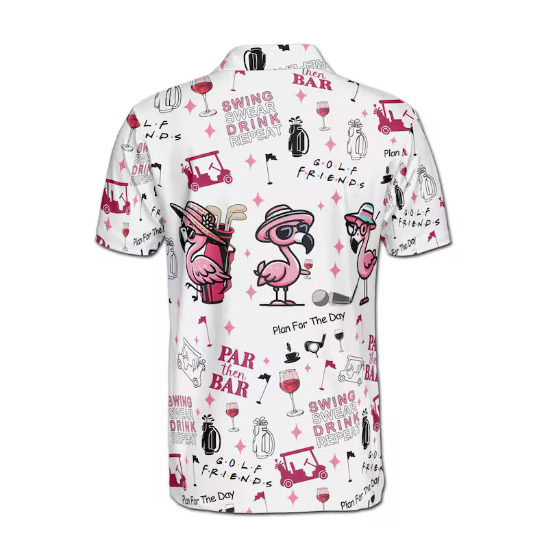 Funny Adorable Flamingo Par Then Bar Men's Polo Shirt