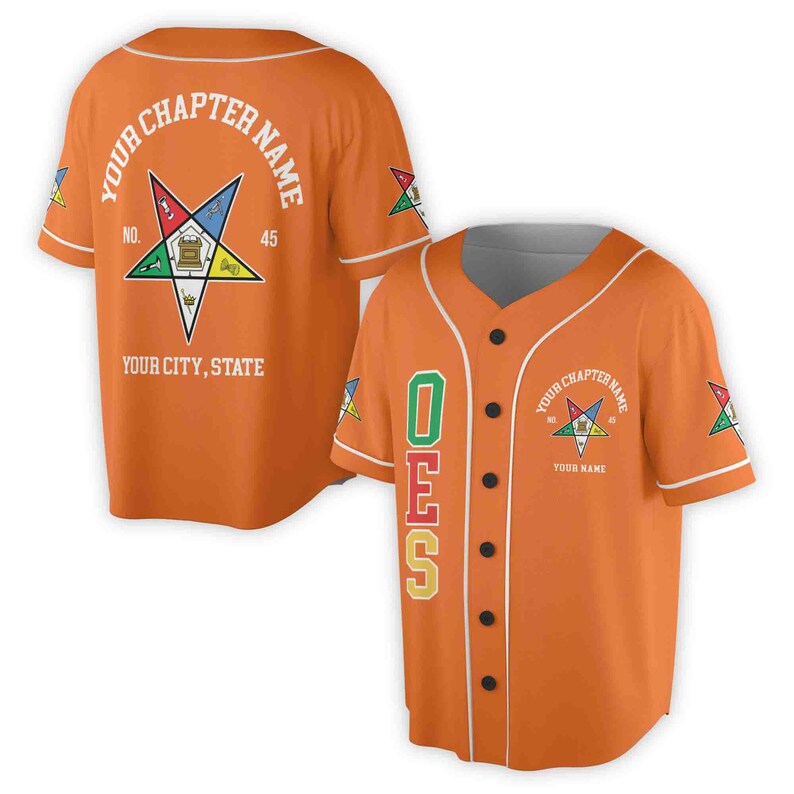 Custom Name Order of the Eastern Star OES Pentagon Up PHA Unisex Baseball Jersey, 3D Baseball Jersey Shirt