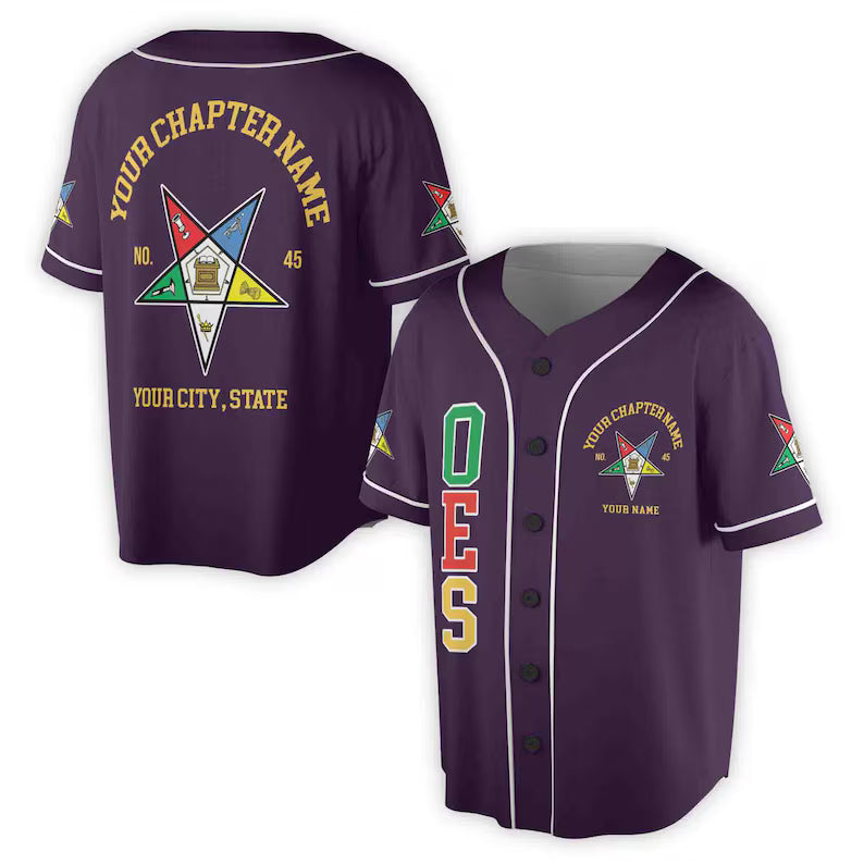 Custom Name Order of the Eastern Star OES Pentagon Up PHA Unisex Baseball Jersey, 3D Baseball Jersey Shirt