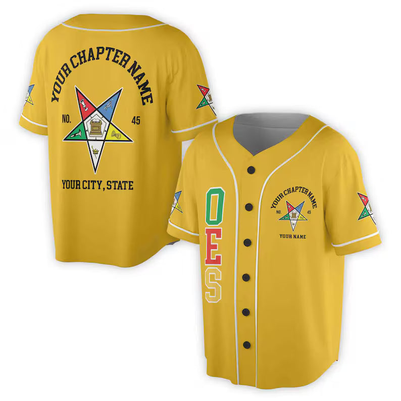 Custom Name Order of the Eastern Star OES Pentagon Up PHA Unisex Baseball Jersey, 3D Baseball Jersey Shirt