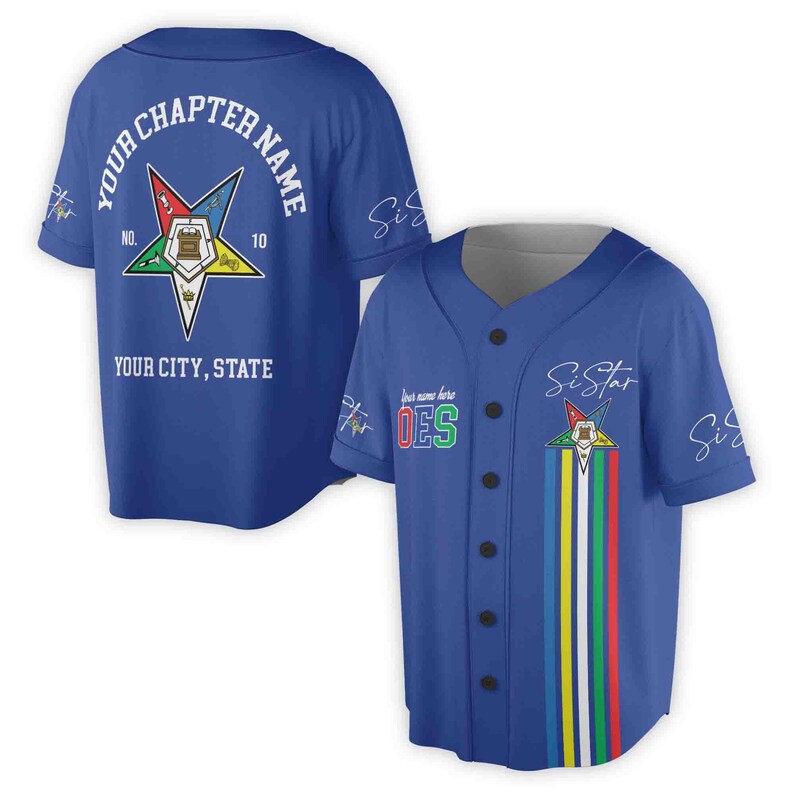 Custom OES Sistar Baseball Jersey: Order of the Eastern Star Pentagon Down Logo, 3D Baseball Jesey Shirt