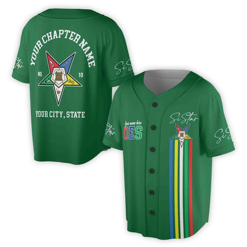 Custom OES Sistar Baseball Jersey: Order of the Eastern Star Pentagon Down Logo, 3D Baseball Jesey Shirt