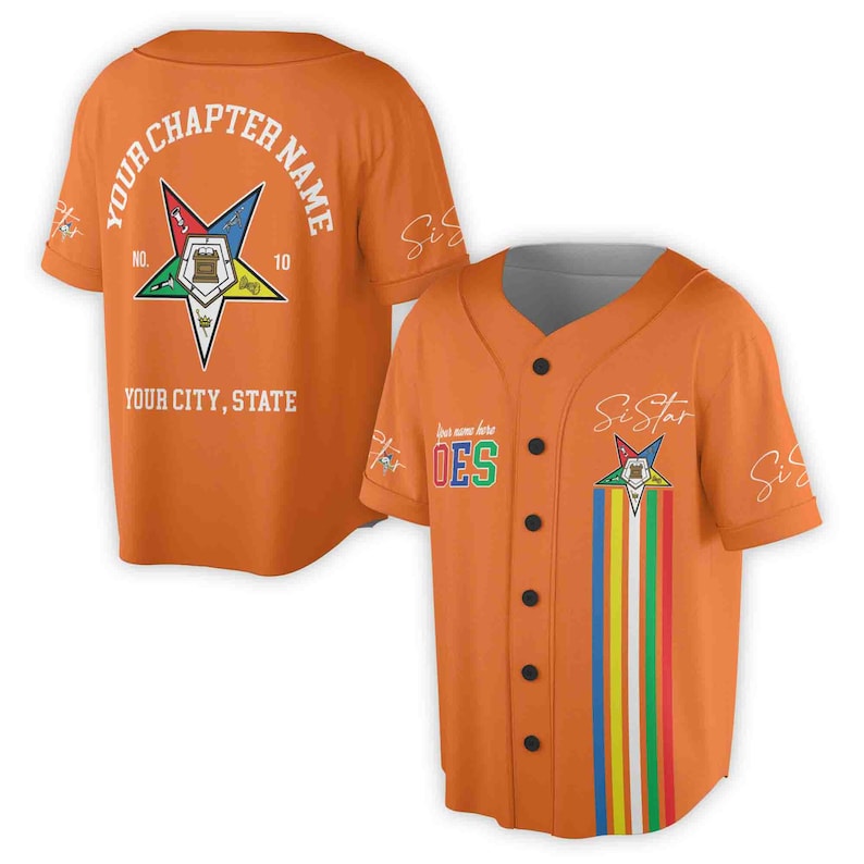 Custom OES Sistar Baseball Jersey: Order of the Eastern Star Pentagon Down Logo, 3D Baseball Jesey Shirt