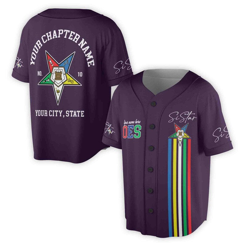 Custom OES Sistar Baseball Jersey: Order of the Eastern Star Pentagon Down Logo, 3D Baseball Jesey Shirt