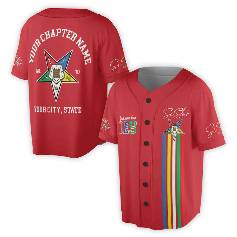 Custom OES Sistar Baseball Jersey: Order of the Eastern Star Pentagon Down Logo, 3D Baseball Jesey Shirt