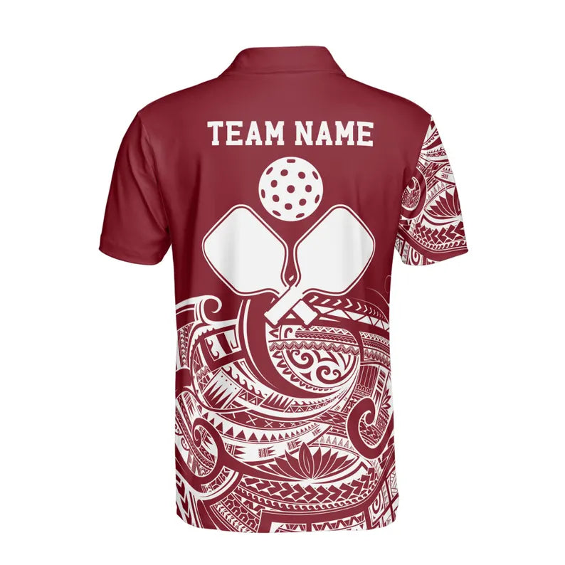 Personalized Name Red Viking Tribal Pickleball Men's Polo Shirt