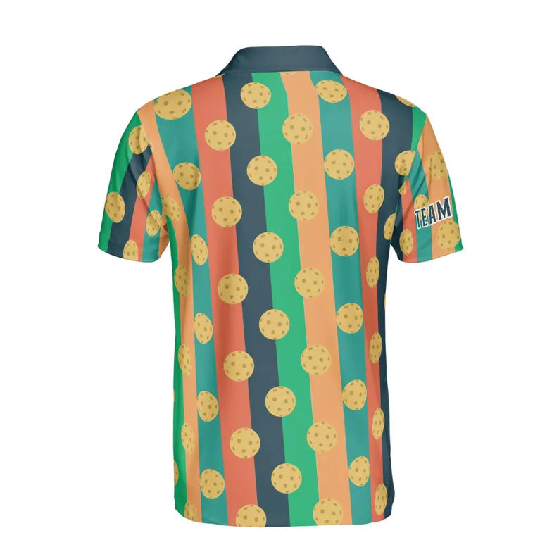 Customized Name Funny Retro Pickleball Pattern Men's Polo Shirt