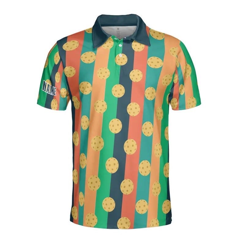 Customized Name Funny Retro Pickleball Pattern Men's Polo Shirt