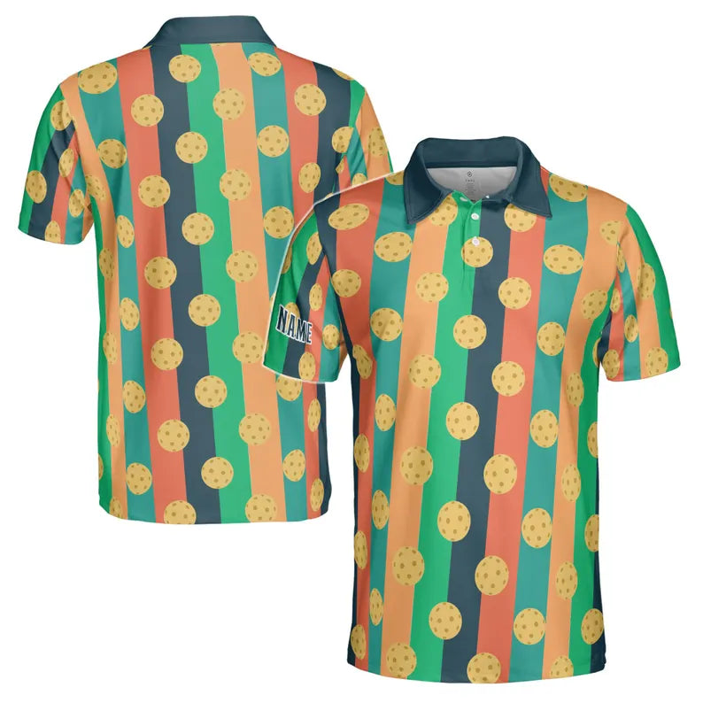 Customized Name Funny Retro Pickleball Pattern Men's Polo Shirt