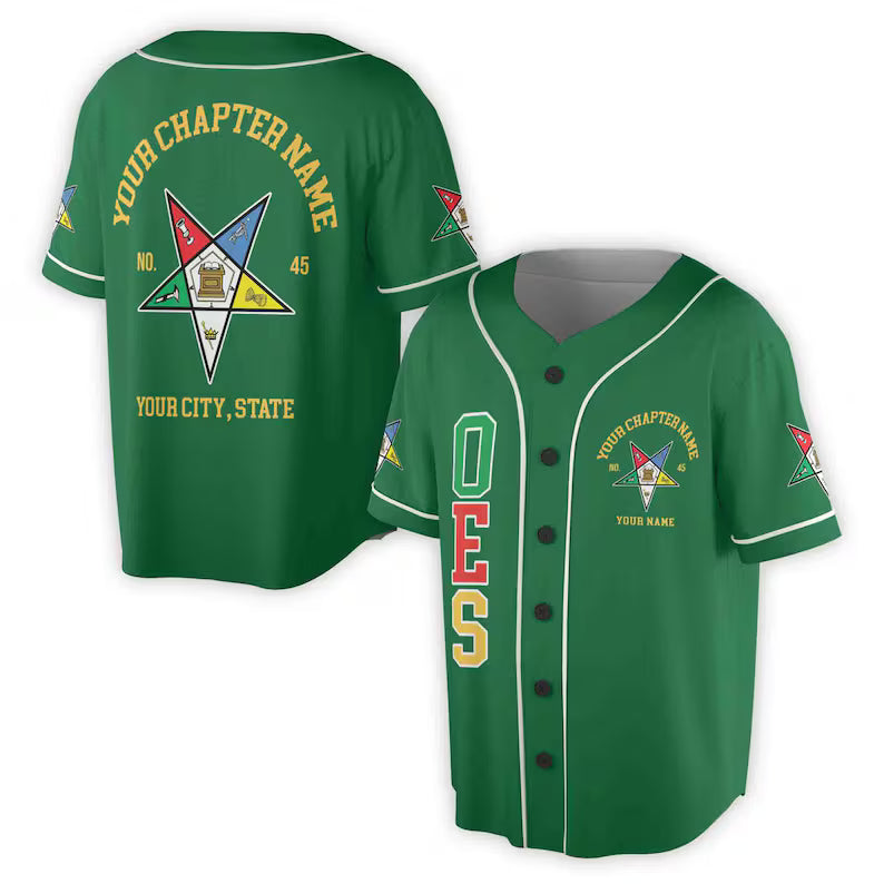 Custom Name Order of the Eastern Star OES Pentagon Up PHA Unisex Baseball Jersey, 3D Baseball Jersey Shirt