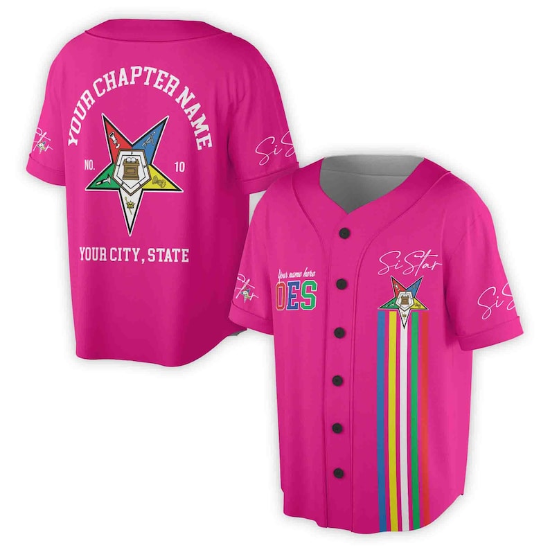 Custom OES Sistar Baseball Jersey: Order of the Eastern Star Pentagon Down Logo, 3D Baseball Jesey Shirt