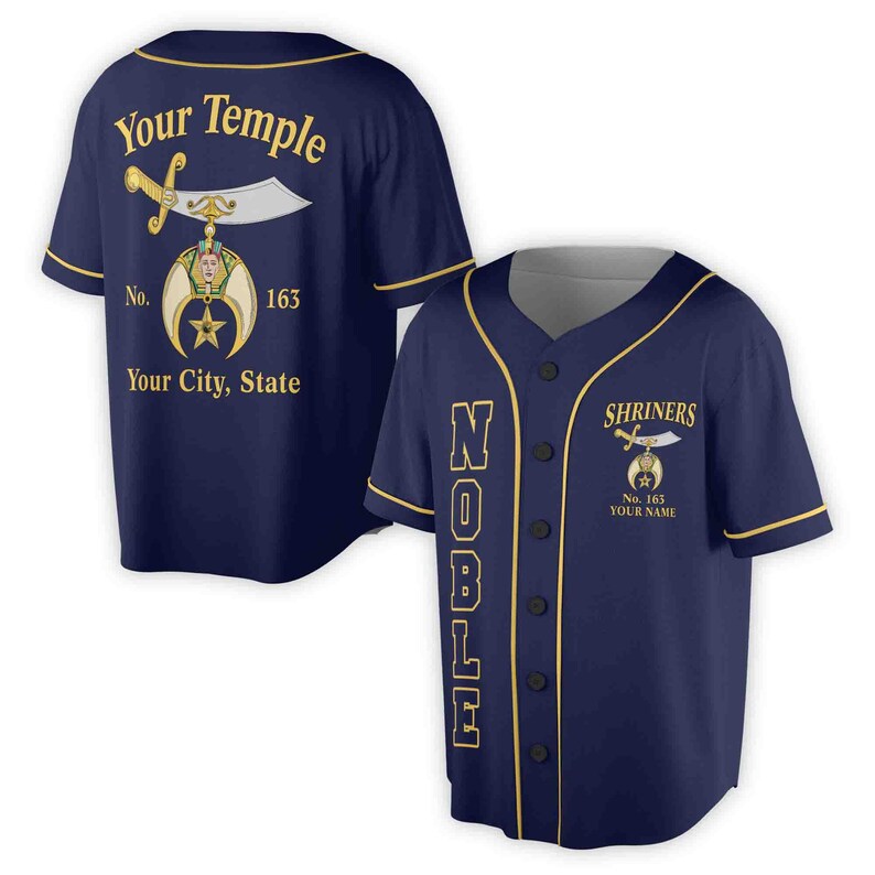 Custom Name Number Temple Shriners Noble Freemason Baseball Jersey, 3D Baseball Jersey Shirt