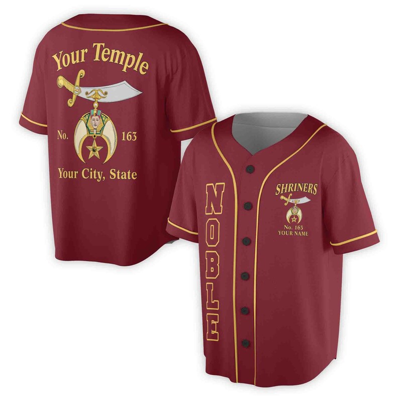 Custom Name Number Temple Shriners Noble Freemason Baseball Jersey, 3D Baseball Jersey Shirt
