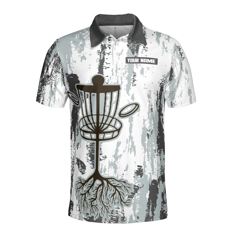 Custom Name Team Disc Golf Grunge White Gray Pattern Men's Polo Shirt