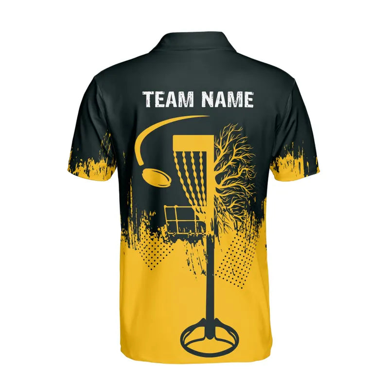 Custom Name Team Disc Golf Grunge Black Yellow Pattern Men's Polo Shirt