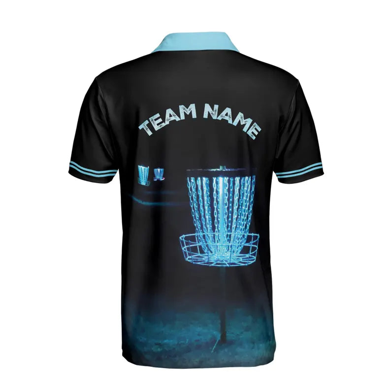 Custom Name Team Disc Golf Fantasy Black Blue Men's Polo Shirt