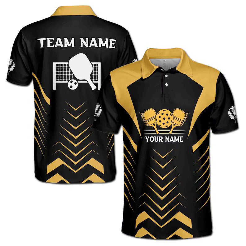 Custom Name Addicted Pickleball Team Yellow and Black Men's Polo Shirt