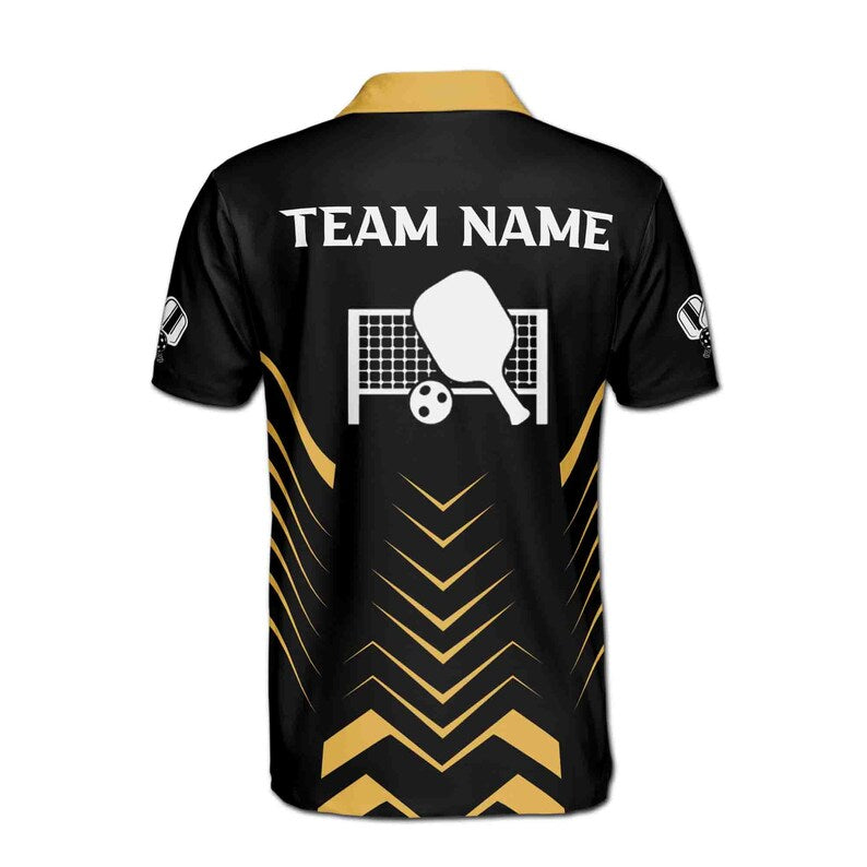 Custom Name Addicted Pickleball Team Yellow and Black Men's Polo Shirt