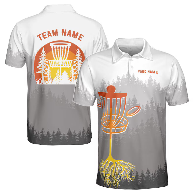 Custom Name Team Name Disc Golf in The Gray Forest Men's Polo Shirt