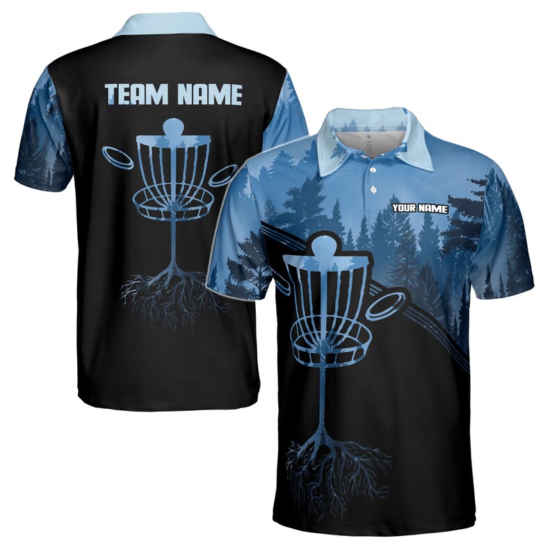 Custom Name Team Disc Golf Black Blue Deep in The Jungle Men's Polo Shirt