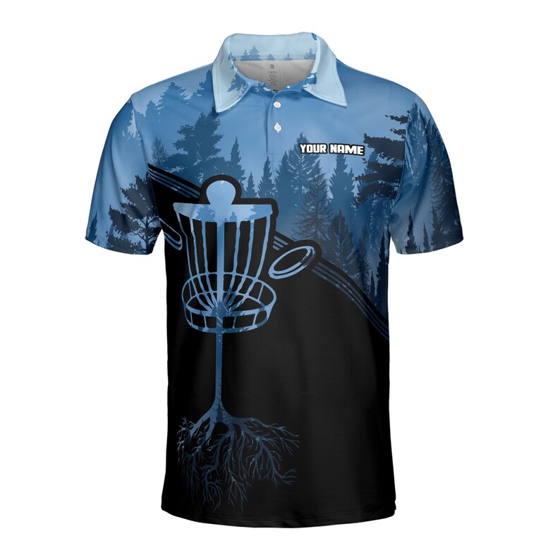 Custom Name Team Disc Golf Black Blue Deep in The Jungle Men's Polo Shirt