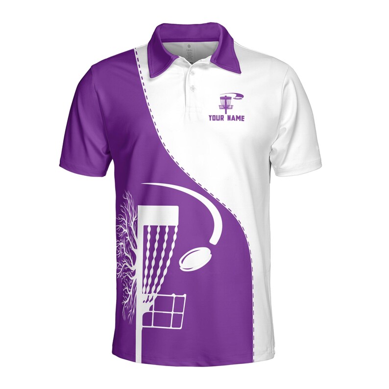 Custom Name Team Disc Golf Lover Purple White Men's Polo Shirt