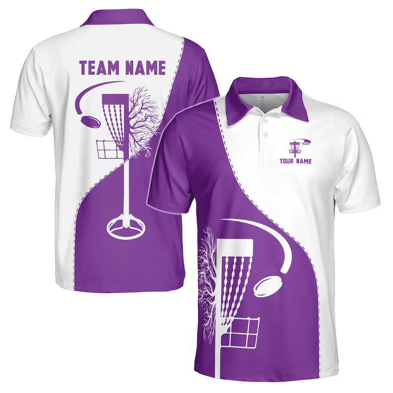 Custom Name Team Disc Golf Lover Purple White Men's Polo Shirt