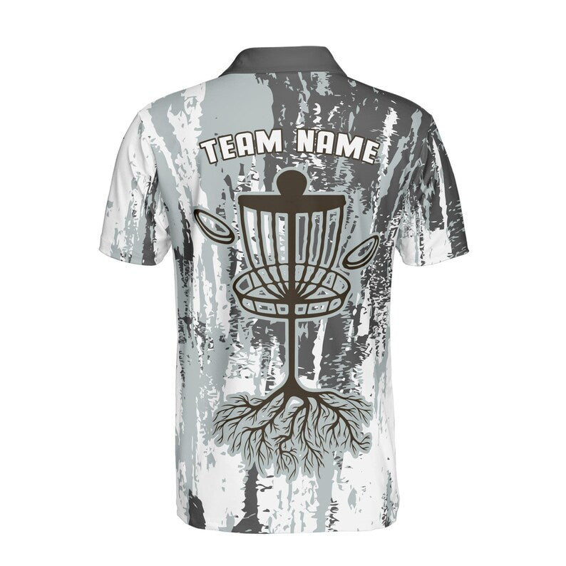 Custom Name Team Disc Golf Grunge White Gray Pattern Men's Polo Shirt