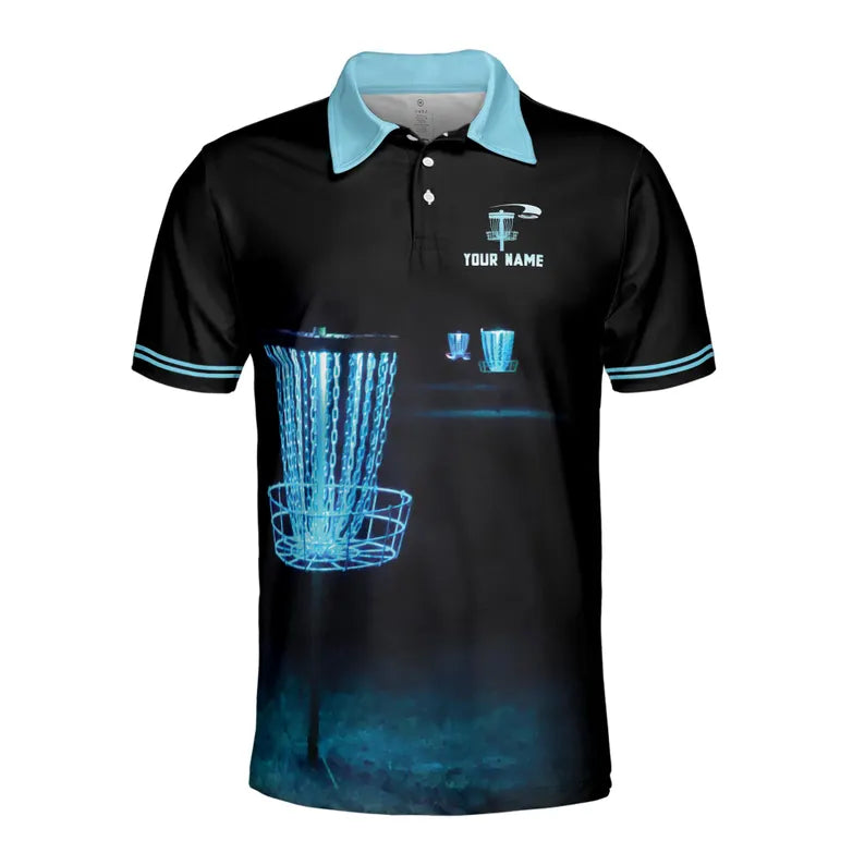 Custom Name Team Disc Golf Fantasy Black Blue Men's Polo Shirt