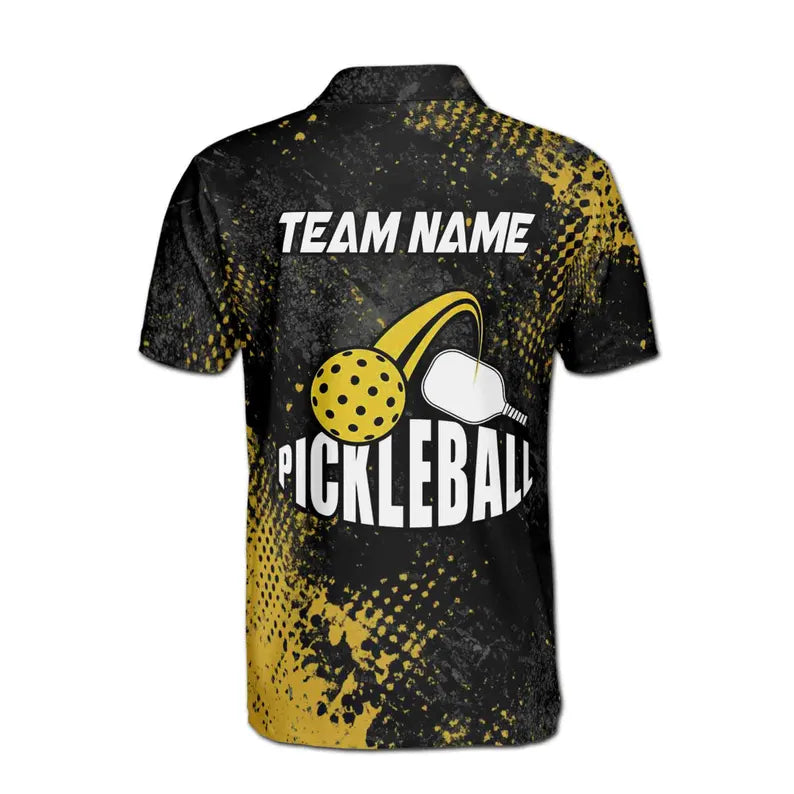Custom Name Team Pickleball on Fire Yellow Men's Polo Shirt