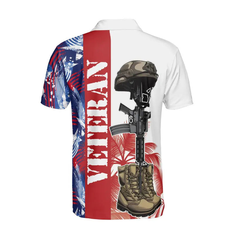 Custom Name Veteran American Flag Summer Pattern Men's Polo Shirt