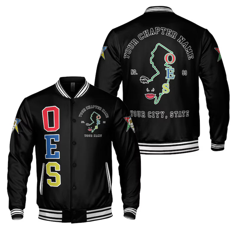 Personalized Order of The Eastern Star OES City State Map Line Varsity Jacket